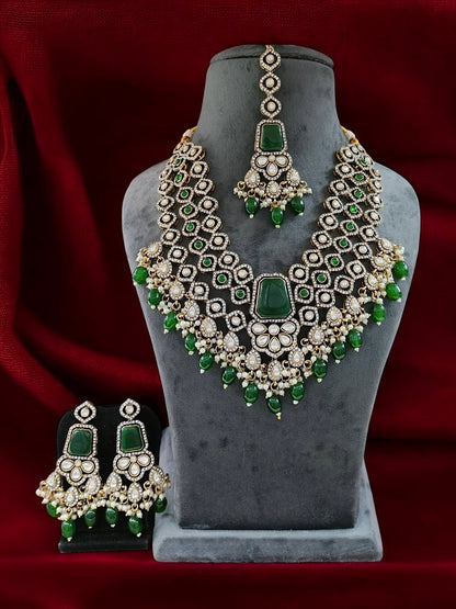 Emerald Arizona Premium Monalisa Layered Necklace Set with Earring and Teeka