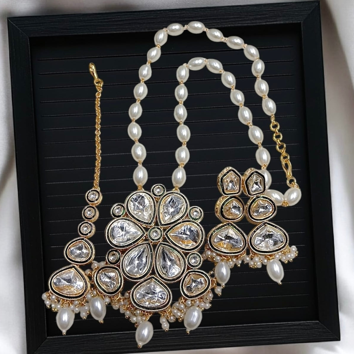 Pearl Paarvi Premium Long Pendant Set with Earring and Teeka