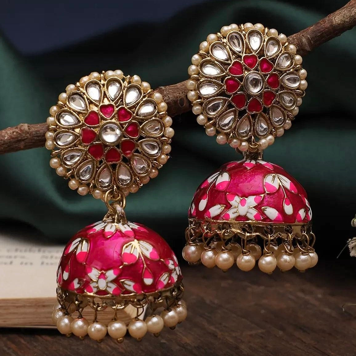 Dark Pink Nimrat Meena Jhumka