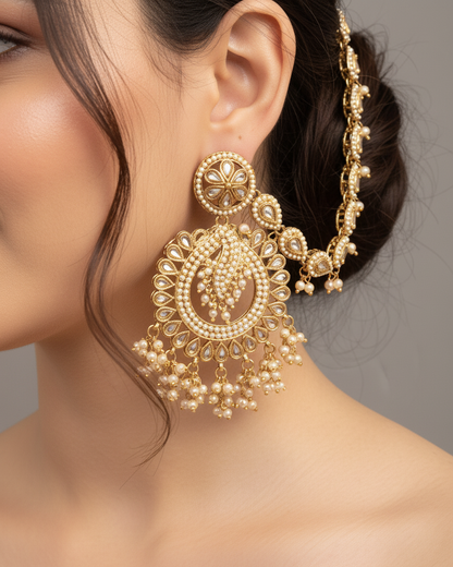 Golden Arajashree Bahubali Chandbali with Sahara