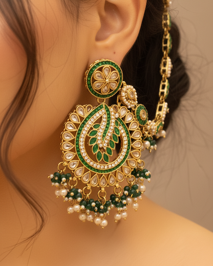 Green Arajashree Bahubali Chandbali with Sahara