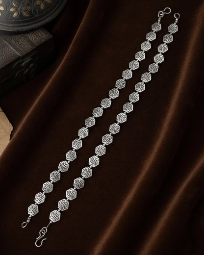 Silver Shaan Oxidised Anklet - 2 Pair