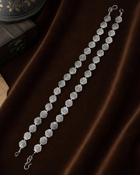 Silver Shaan Oxidised Anklet - 2 Pair