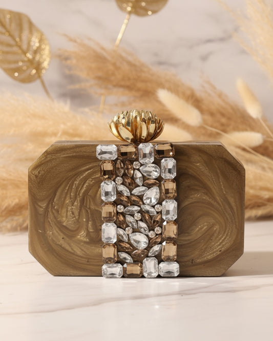 Olive Brown Marina Emblished Resin Clutch
