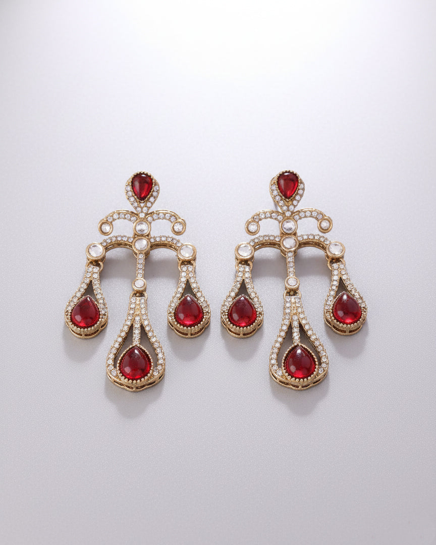 Red Urvi Premium Designer Zircone Earring