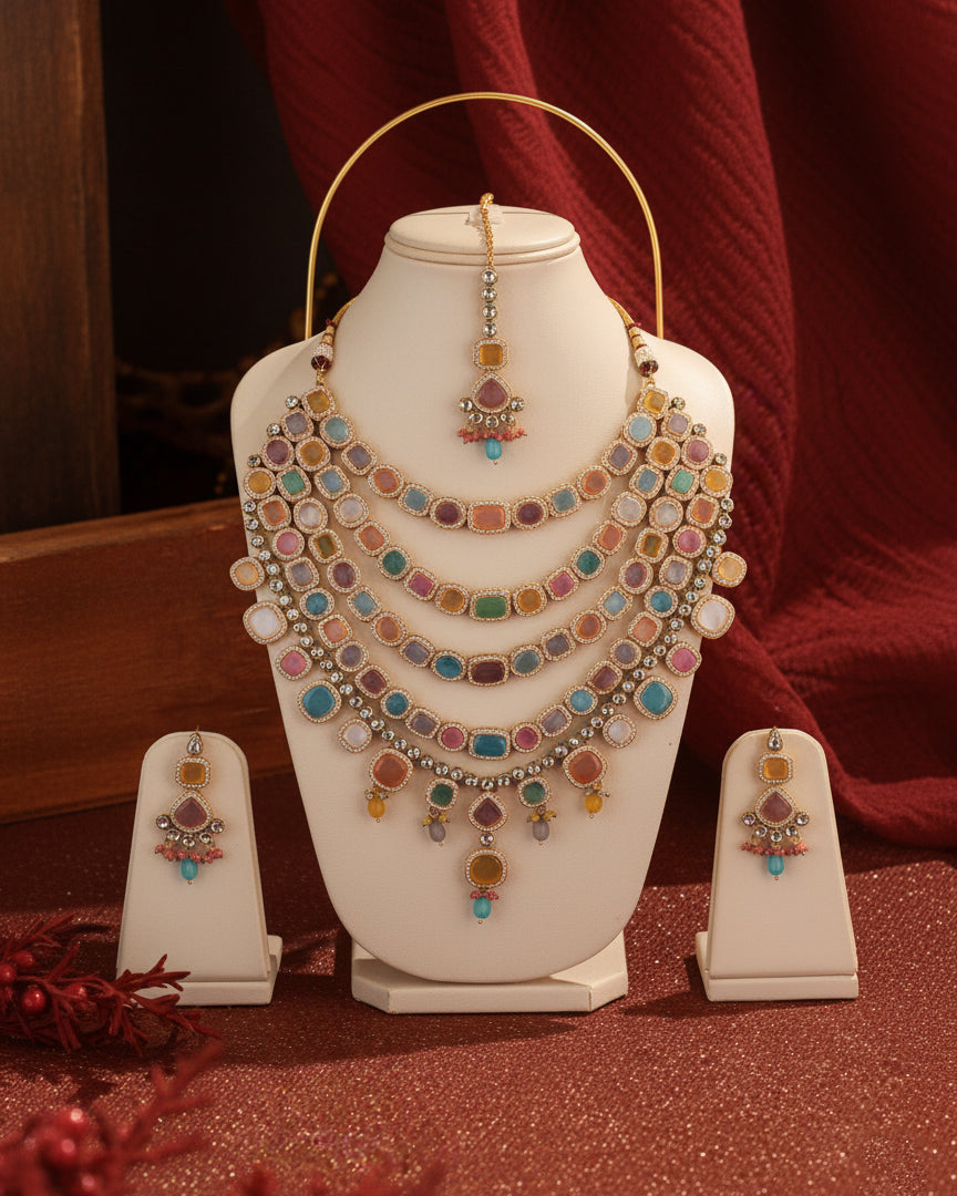 Multi Parineeti Wedding Necklace Set - Gold