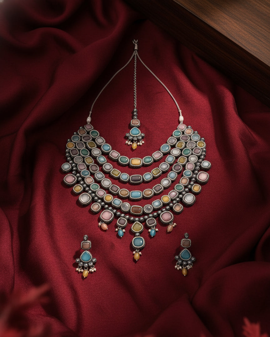 Multi Parineeti Wedding Necklace Set - Black