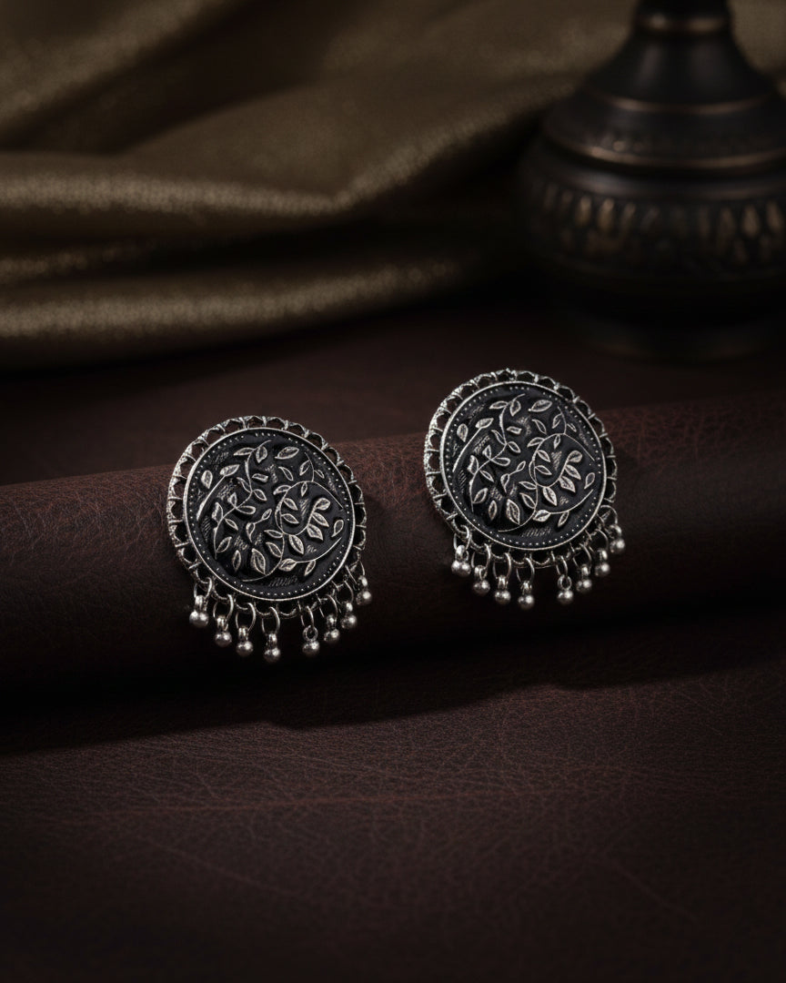 Black Hamsika Oxidised Stud Earrings