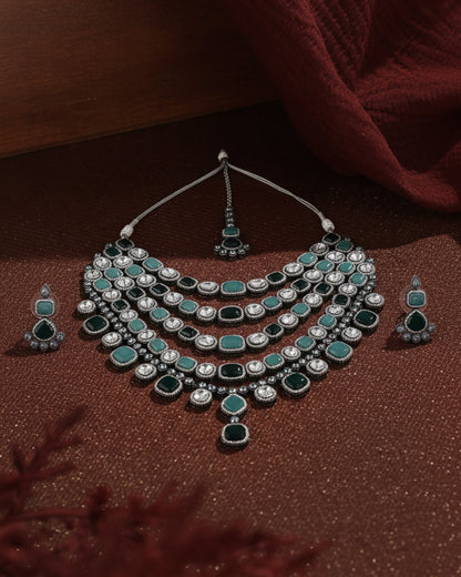 Mix Green Parineeti Wedding Necklace Set - Black