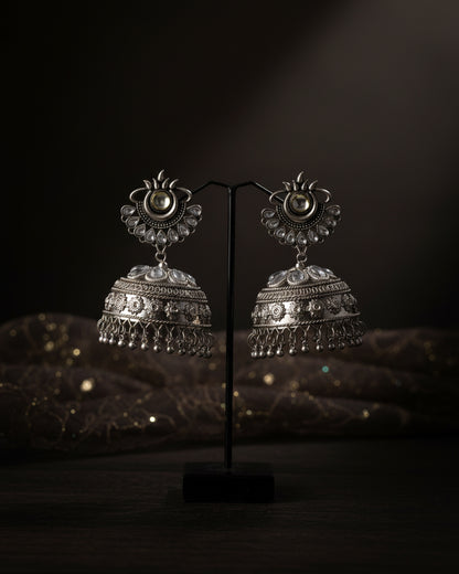 Silver Ayush Oxidised Jhumka Earring