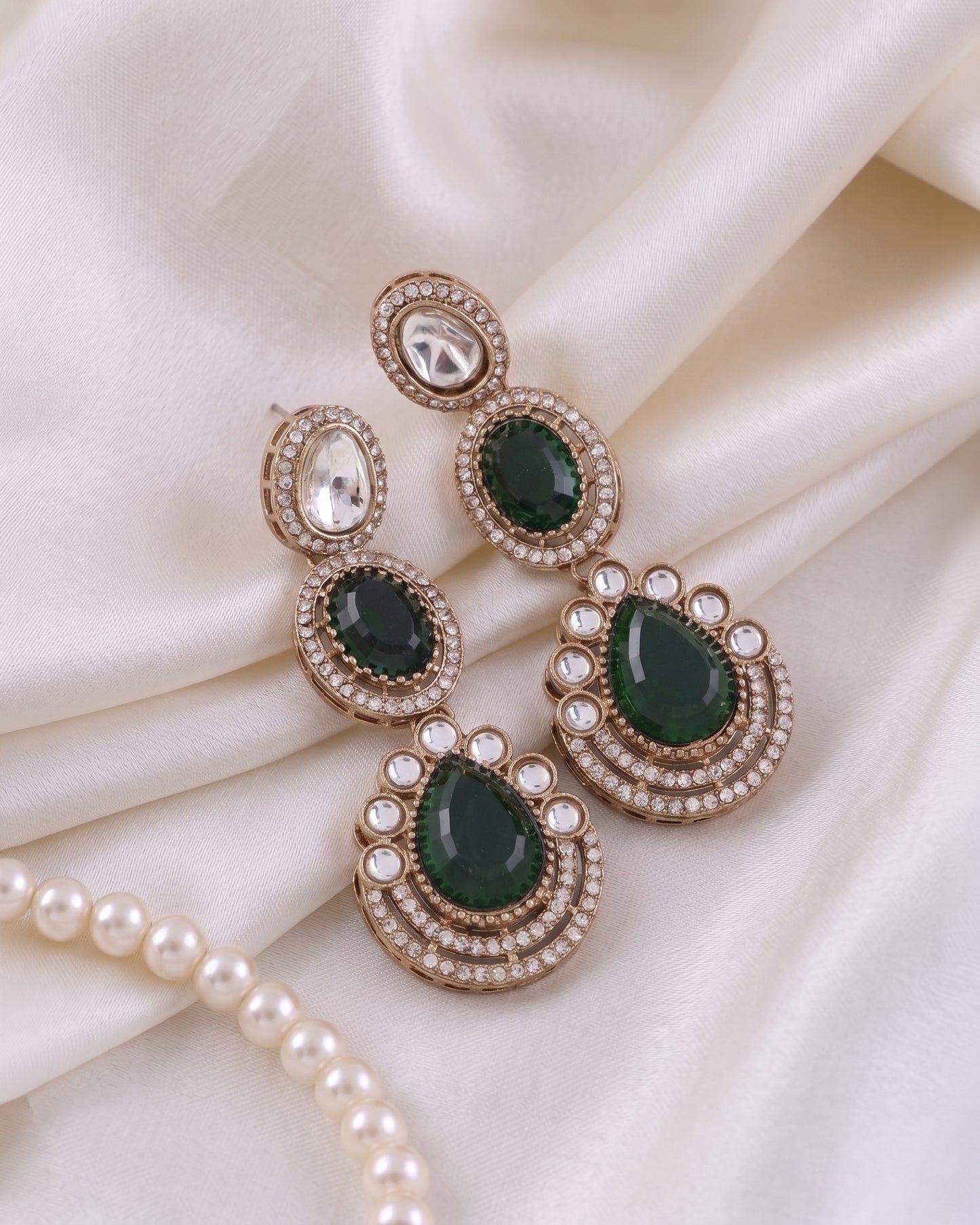 Green Amreen Premium Designer Zircone Polki Dupe Earring