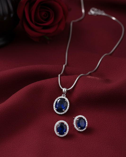 Blue Clarissa AD Pendant Necklace Set
