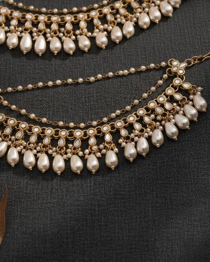 Rivika Bahubali Kundan Kaan Chain Pair