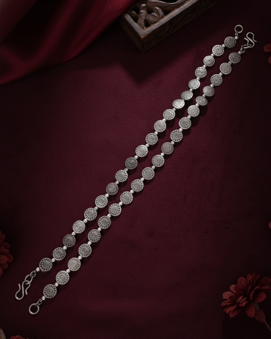 Silver Samarth Oxidised Anklet - 2 Pair