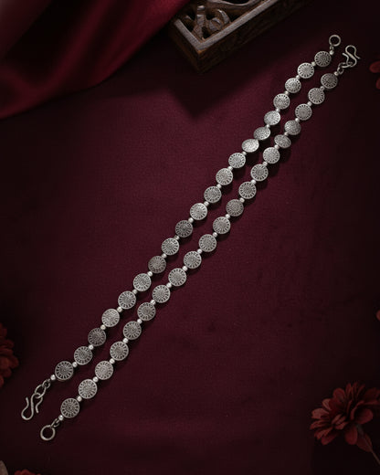 Silver Samarth Oxidised Anklet - 2 Pair