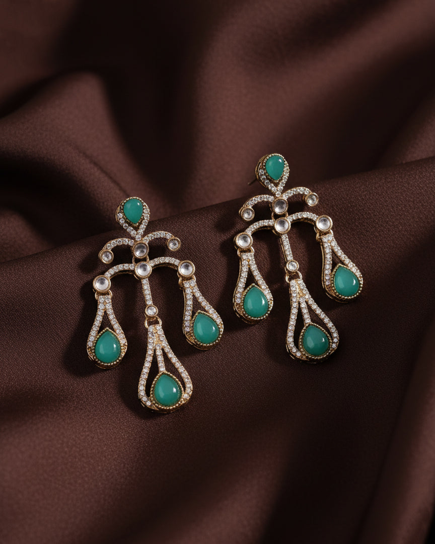 Sage Green Urvi Premium Designer Zircone Earring