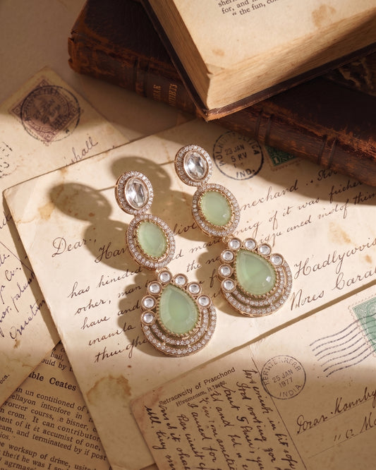 Mint Amreen Premium Designer Zircone Polki Dupe Earring