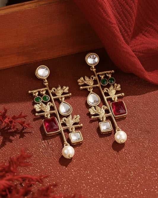 Red Mohana Designer Peacock Earring