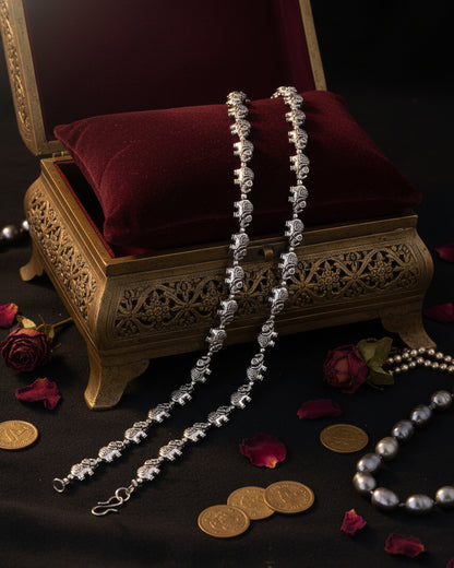 Silver Saahir Oxidised Anklet - 2 Pair