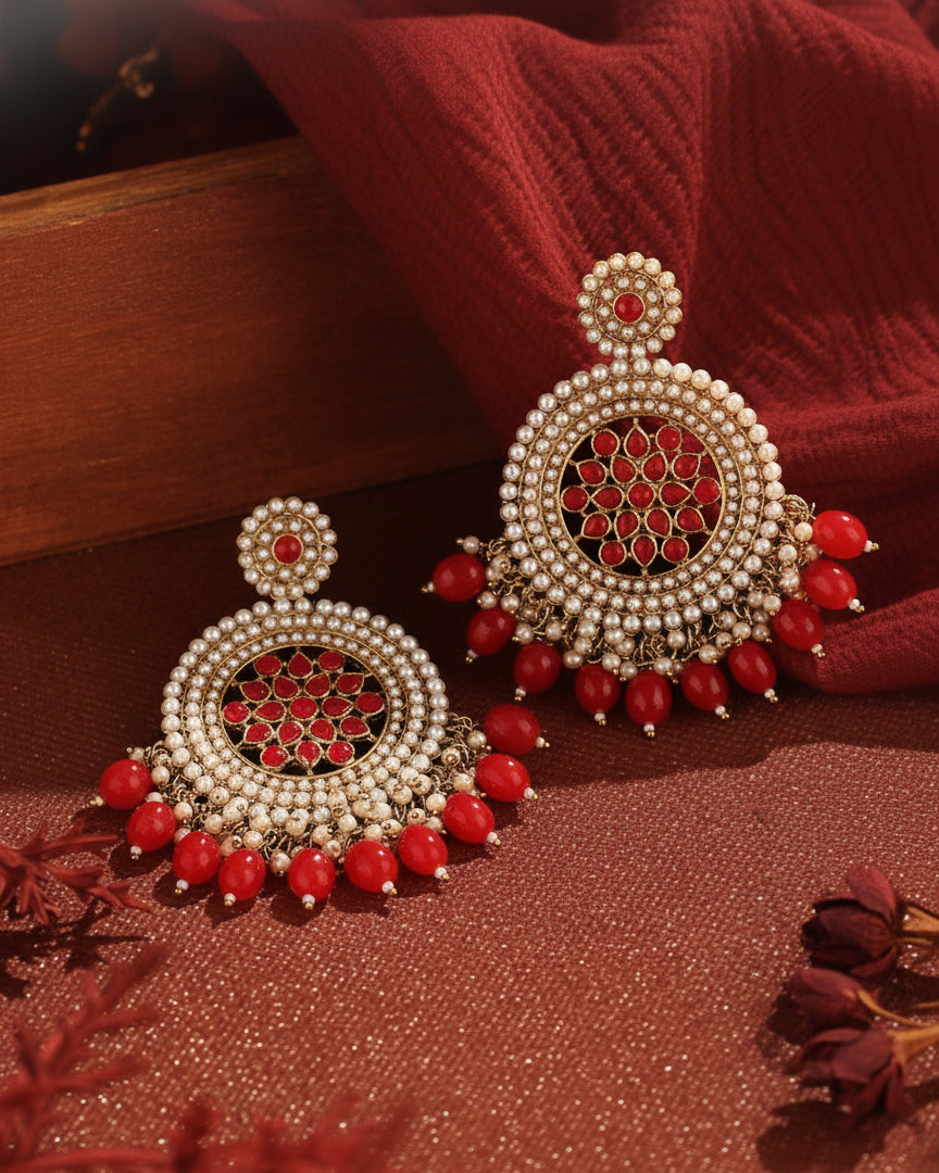 Red Damini Chandbali
