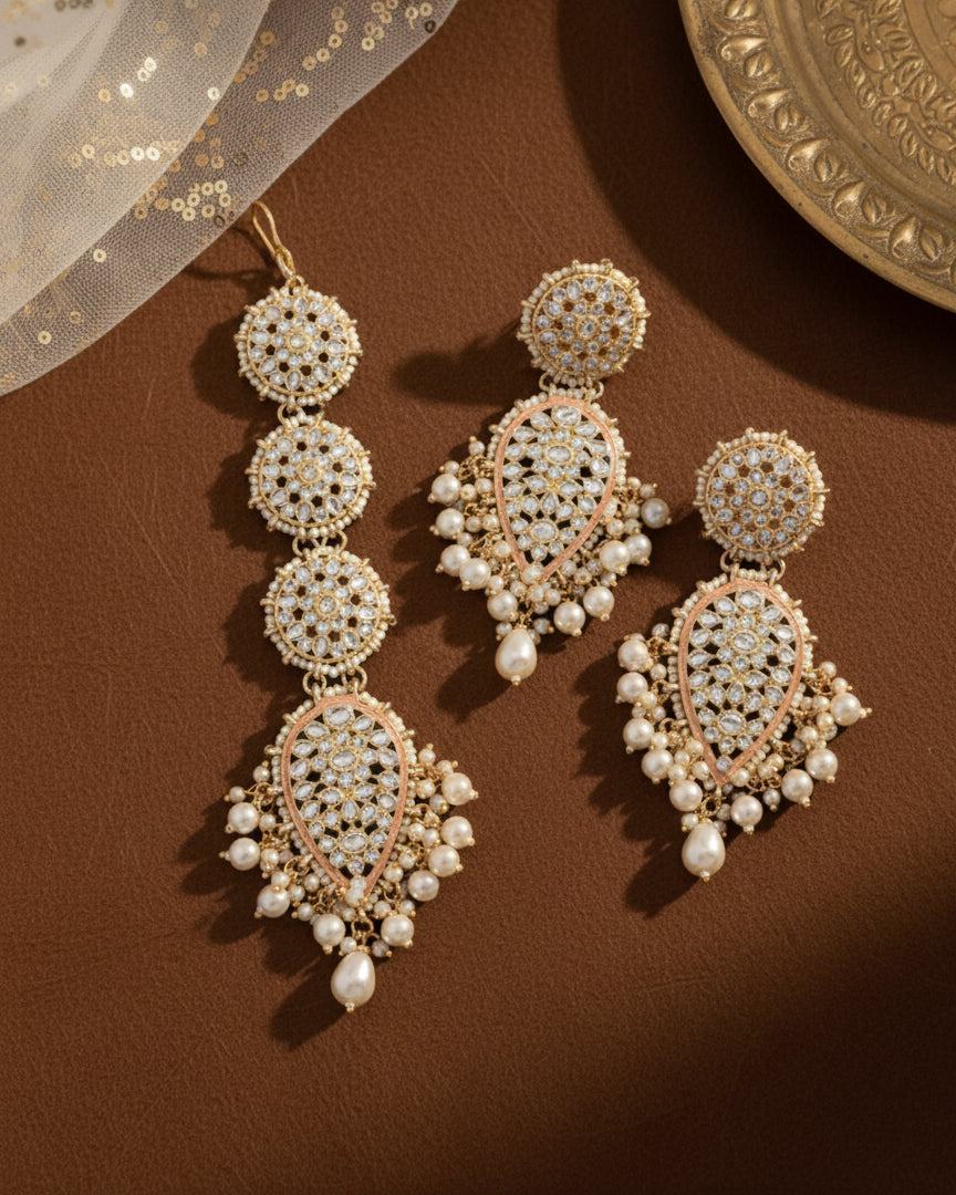 Coral Ashreet Teeka Earring Set