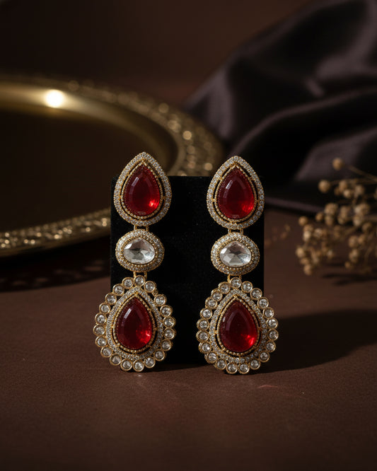 Red Amani Premium Designer Zircone Polki Dupe Earring