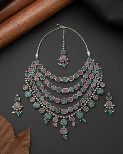 Pastel Parineeti Wedding Necklace Set - Black