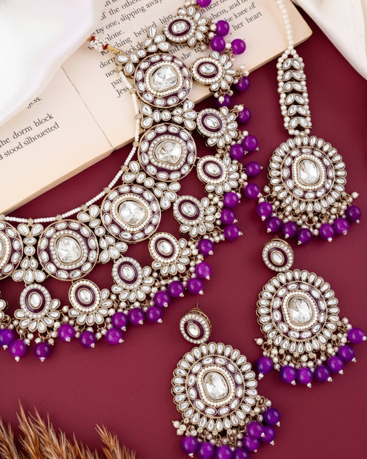 Purple Vyanika Necklace Earring with Teeka