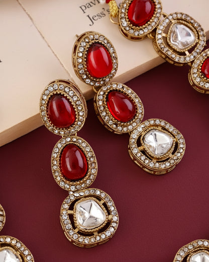 Ruby Rishita Premium Polki Dupe Necklace with Earring and Teeka