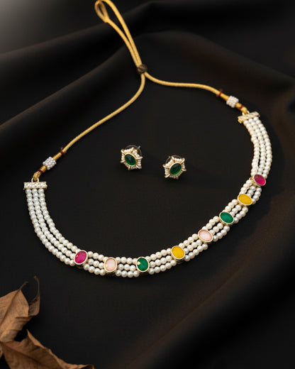 Phool Multi Colored Pearl Choker With Stud