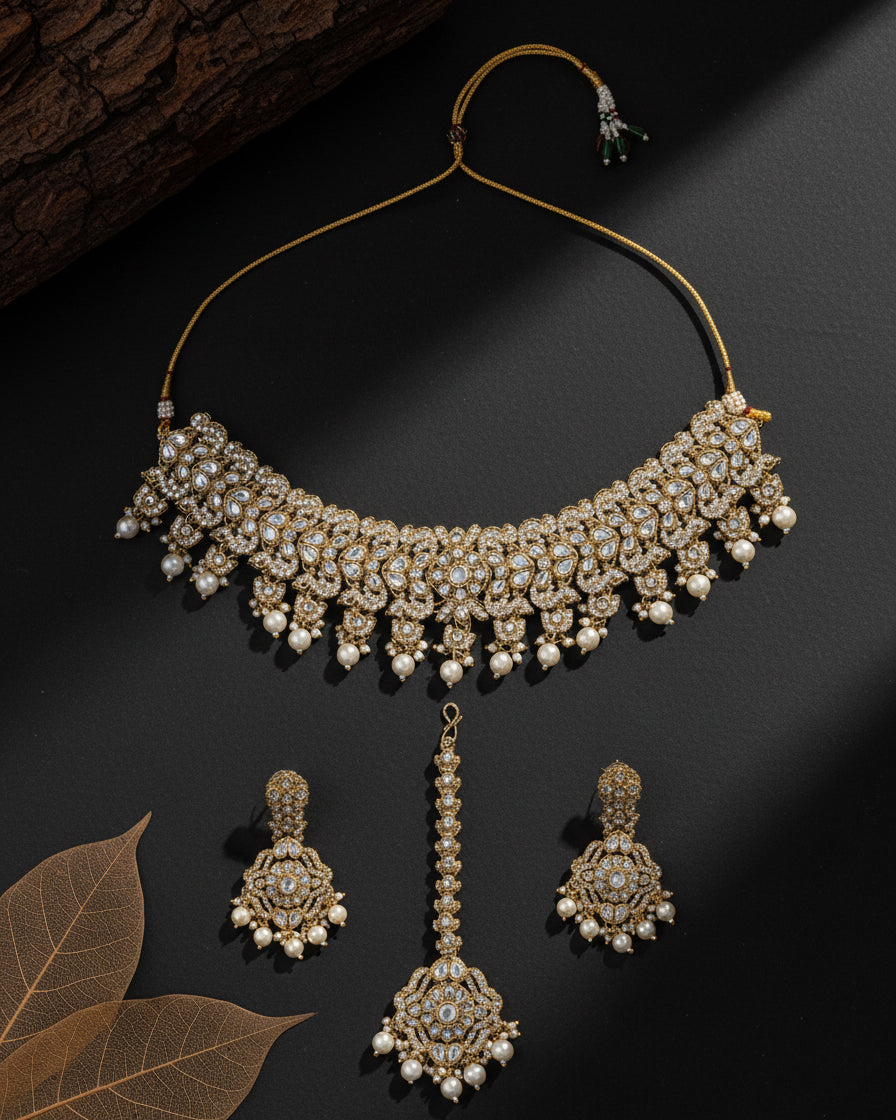 Pearl Shravya Premium Necklace Set with Earring and Teeka
