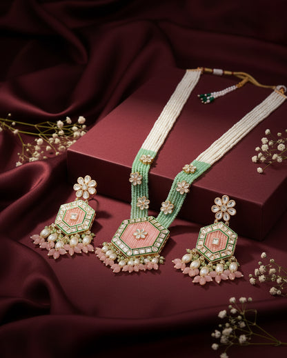 Blush Mint Neelika Long Necklace Set with Earring