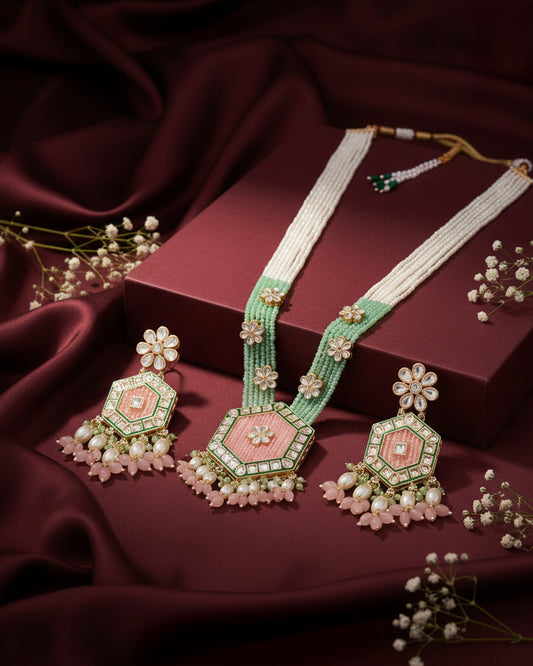 Blush Mint Neelika Long Necklace Set with Earring
