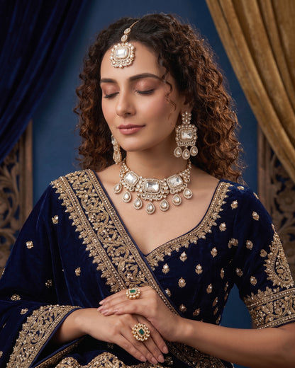 Silver Harshika Premium Zircone Polki Dupe Necklace Set