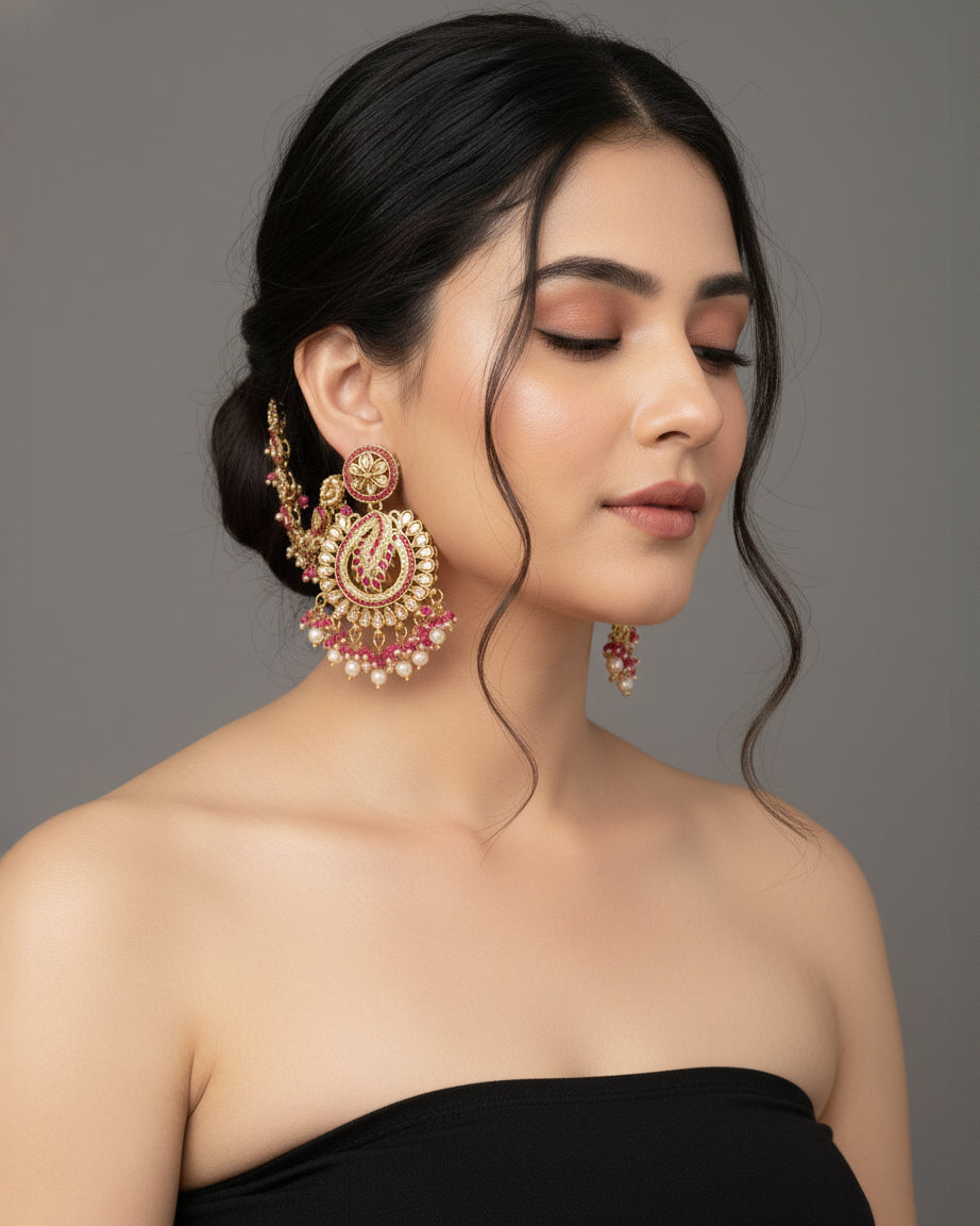 Pink Arajashree Bahubali Chandbali with Sahara