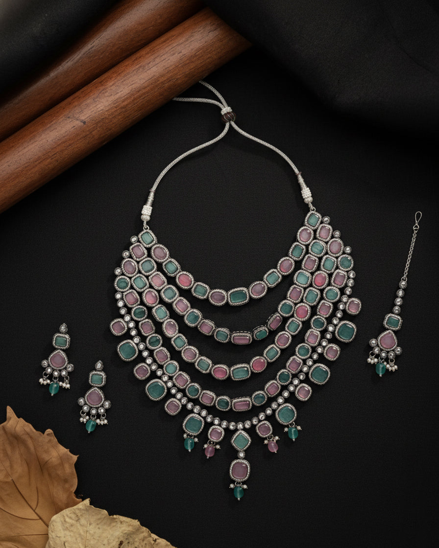 Pastel Parineeti Wedding Necklace Set - Black