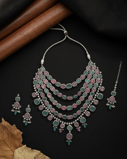Pastel Parineeti Wedding Necklace Set - Black
