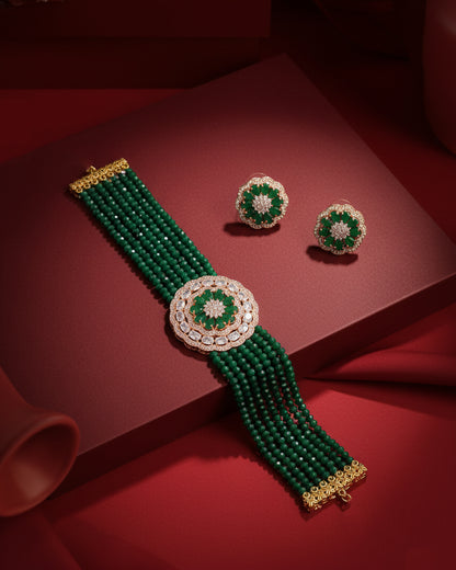 Rhea American Diamond Choker Necklace Set With Earrings