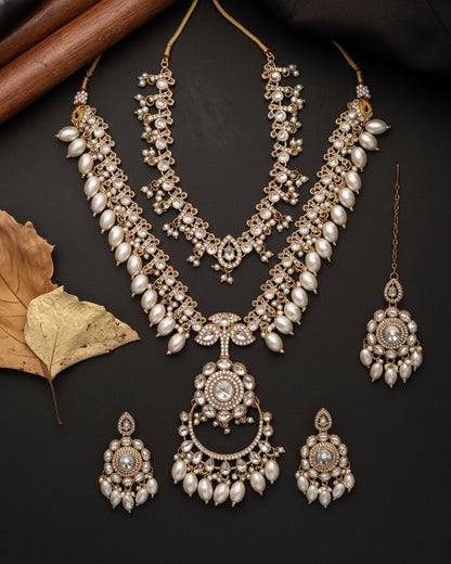 Pearl Aanvir Layer Necklace With Earring & Teeka