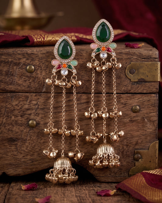 Green Multi Nidhi Kashmiri Look Ghunghru Jhumka Earring