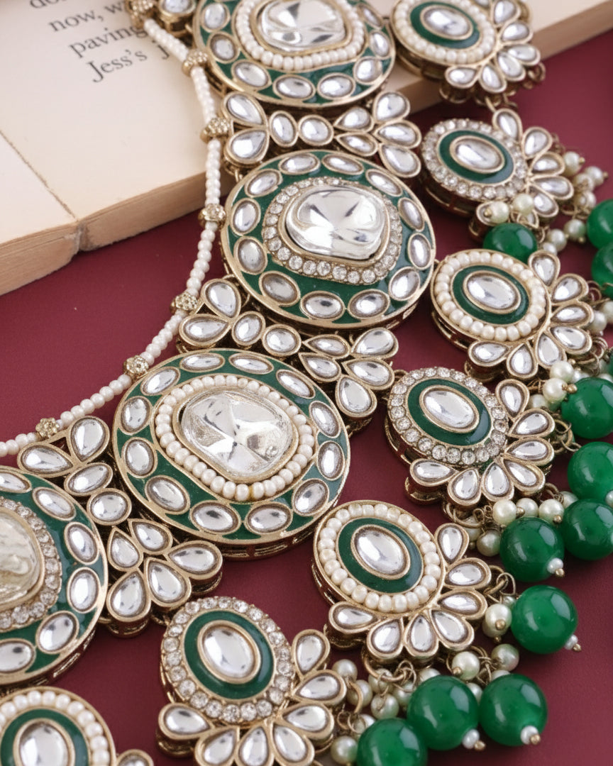 Green Vyanika Necklace Earring with Teeka