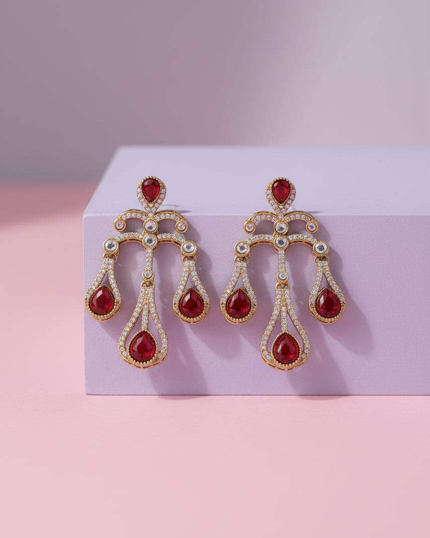 Red Urvi Premium Designer Zircone Earring