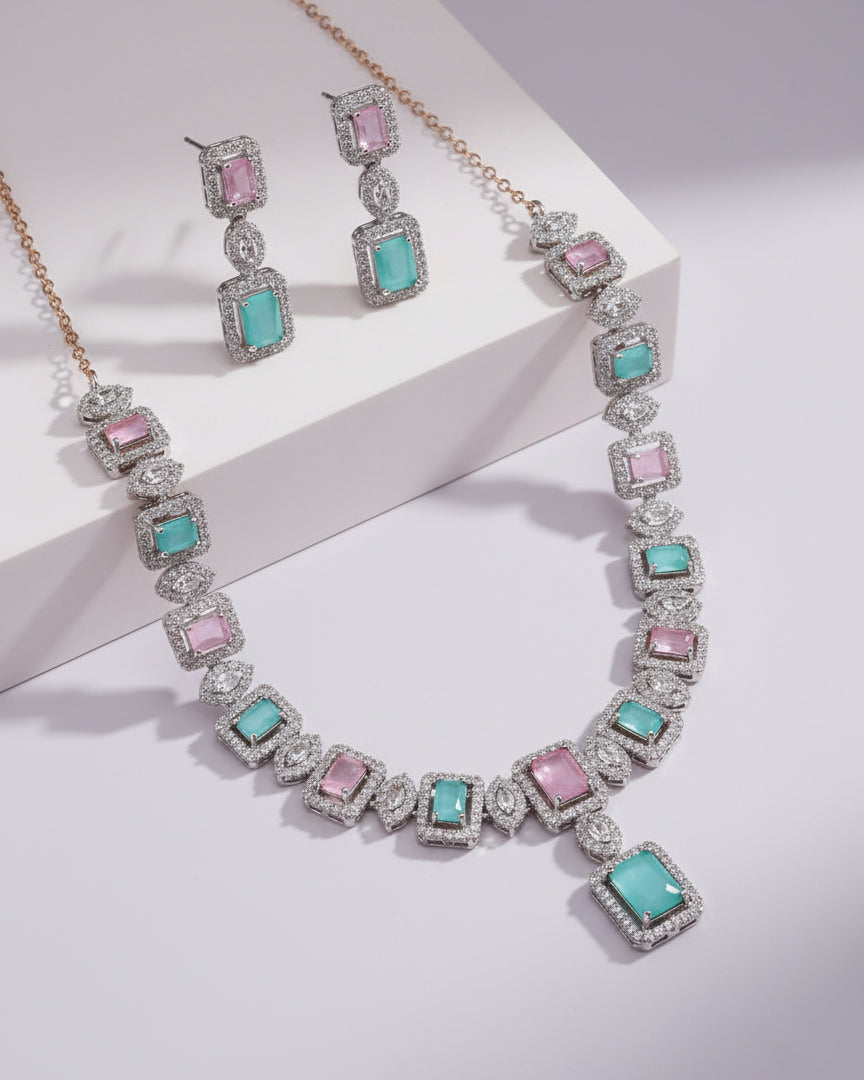 Pastel Fiona AD Necklace Set with Earrings