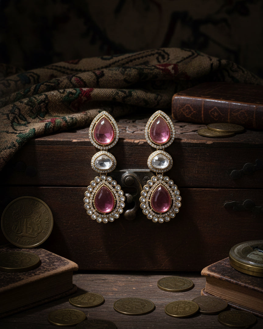 Pink Amani Premium Designer Zircone Polki Dupe Earring