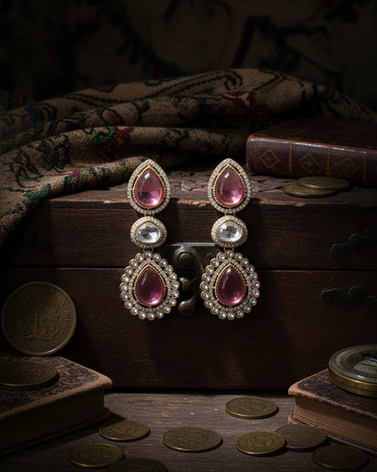 Pink Amani Premium Designer Zircone Polki Dupe Earring