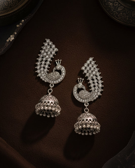 Alaya Oxidised Peacock Jhumka