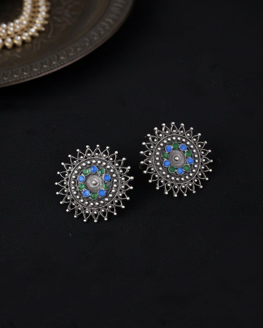 Silver Ridhi Oxidised Stud Earrings