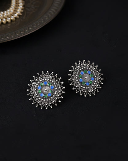 Silver Ridhi Oxidised Stud Earrings