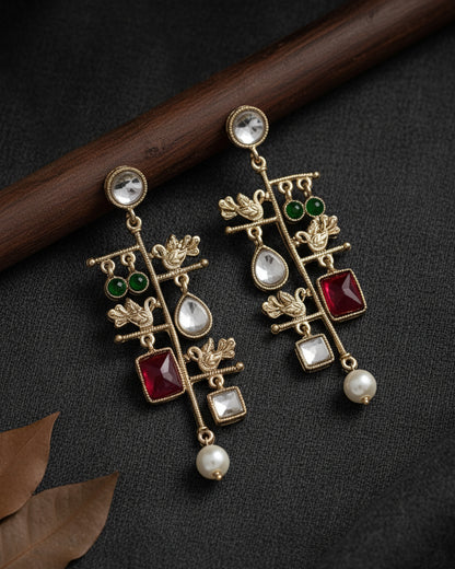 Red Mohana Designer Peacock Earring