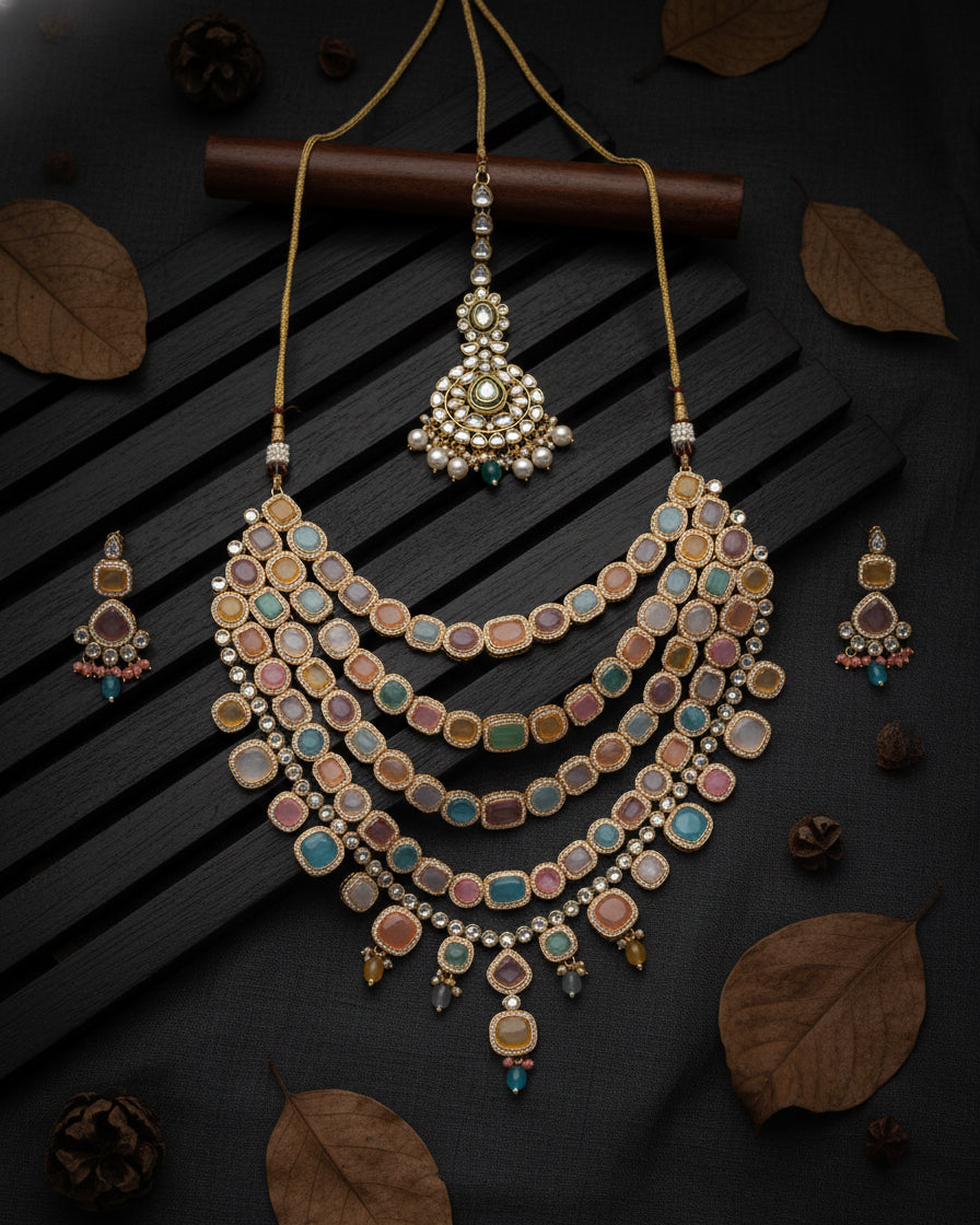 Multi Parineeti Wedding Necklace Set - Gold